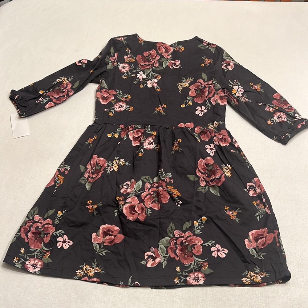 NWT Cute OshKosh B'gosh Gray Pink Floral Button Dress Girls - Picture 5 of 5